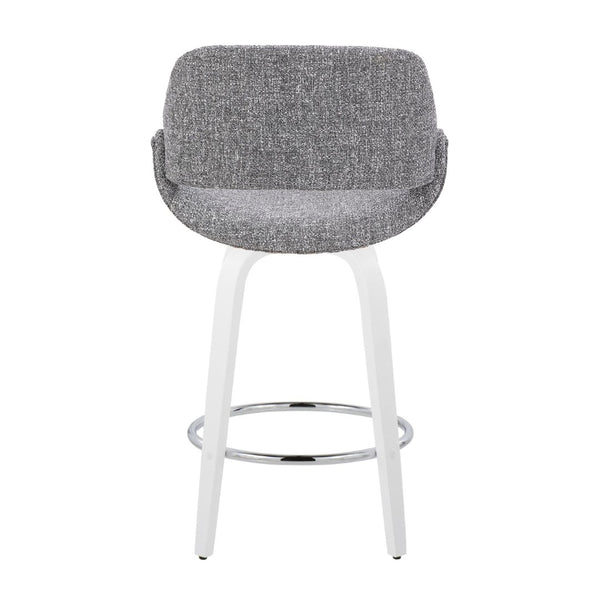 English Elm Fixed-height Swivel Counterstools Grey Upholstered Seats White Legs Chrome Footrest Set B202S01823