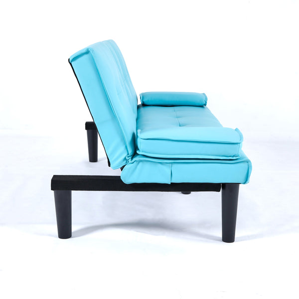 English Elm The 67-inch PVC multi-functional sofa bed with cup holder and one-click fold, space-saving comfort for guests Blue W3371P347652