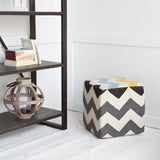 Mercana Alliaria XI Ivory/Charcoal Wool  Zig-Zag Pattern Sqaure Pouf  50130