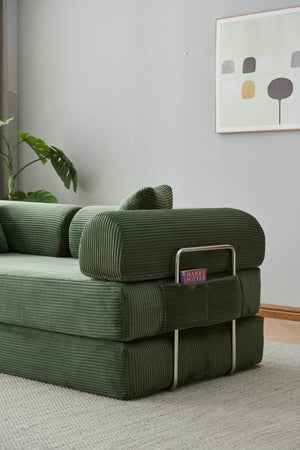 English Elm 78.8" Corduroy Modular Floor Sofa Convertible Sleeper Futon with Pillow Back Support Army Green W5617P455966