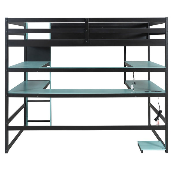 English Elm Full Size Gaming Loft Bed with Rgb Lights Wraparound Shelves and Built-in Usb Ports Blue LT000299AAC