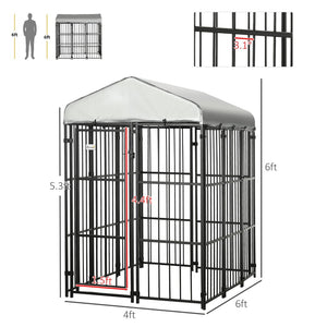 English Elm Pawhut Outdoor Dog Run Kennel with Canopy Heavy Duty Steel Chain Link Playpen W2225P217157