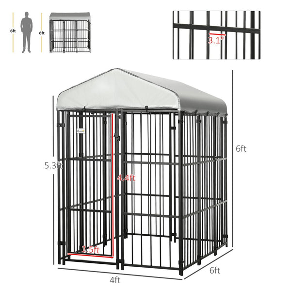 English Elm Pawhut Outdoor Dog Run Kennel with Canopy Heavy Duty Steel Chain Link Playpen W2225P217157