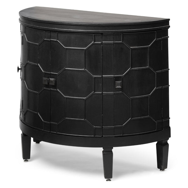 Mercana Romers II 4-Door Demi-Lune Accent Cabinet with Embossed Hexagon Pattern for Stylish Storage Solutions 50201