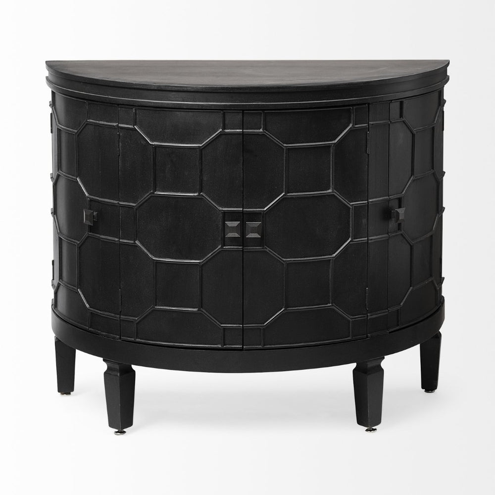 Mercana Romers II 4-Door Demi-Lune Accent Cabinet with Embossed Hexagon Pattern for Stylish Storage Solutions 50201