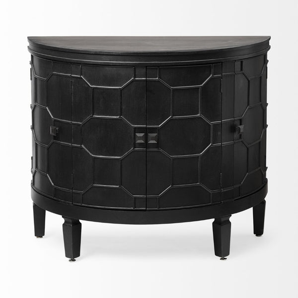 Mercana Romers II 4-Door Demi-Lune Accent Cabinet with Embossed Hexagon Pattern for Stylish Storage Solutions 50201