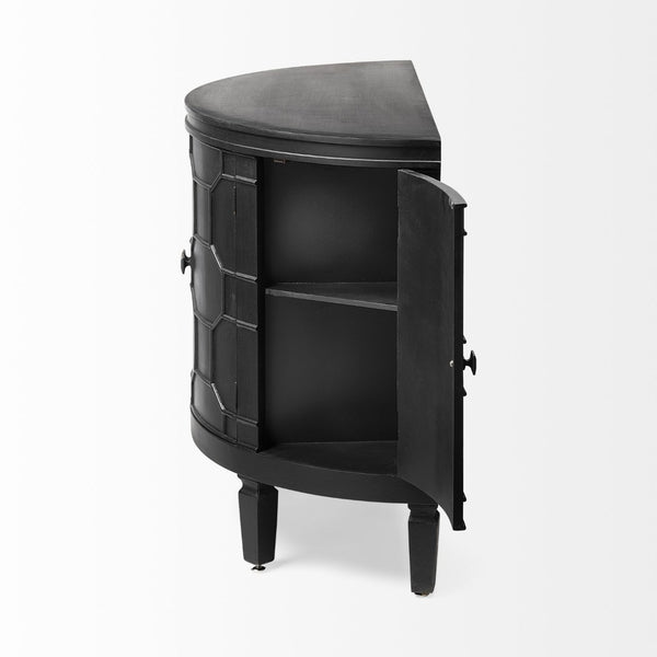 Mercana Romers II 4-Door Demi-Lune Accent Cabinet with Embossed Hexagon Pattern for Stylish Storage Solutions 50201