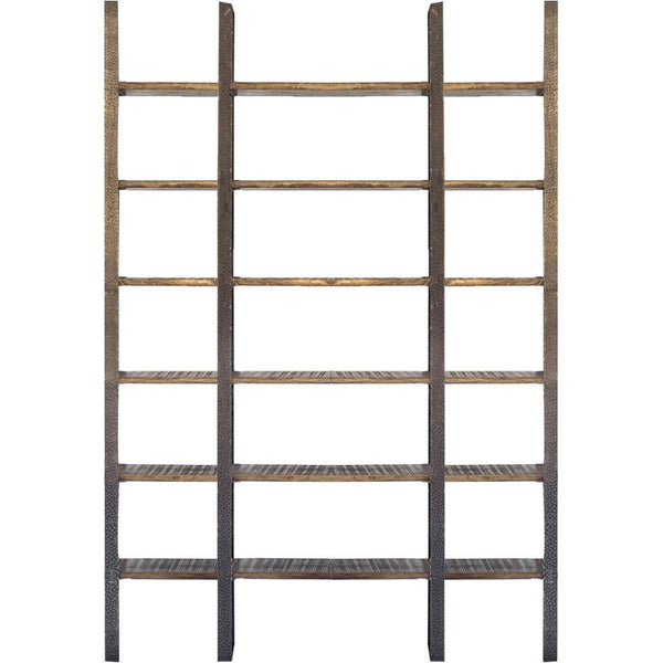 Mercana Taunton Industrial Six-Shelf Unit: Stylish Vertical Storage for Modern and Rustic Interiors, 90" Tall Brown Wood | Black Metal 50242-AB