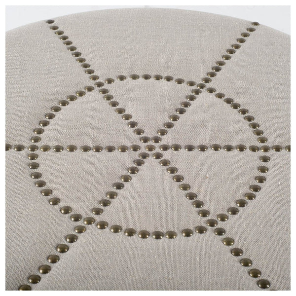 Mercana Beacon Round Ottoman: Plush Chic Seating with Glam Metal Accents for Modern Living Spaces Cream Fabric 50271