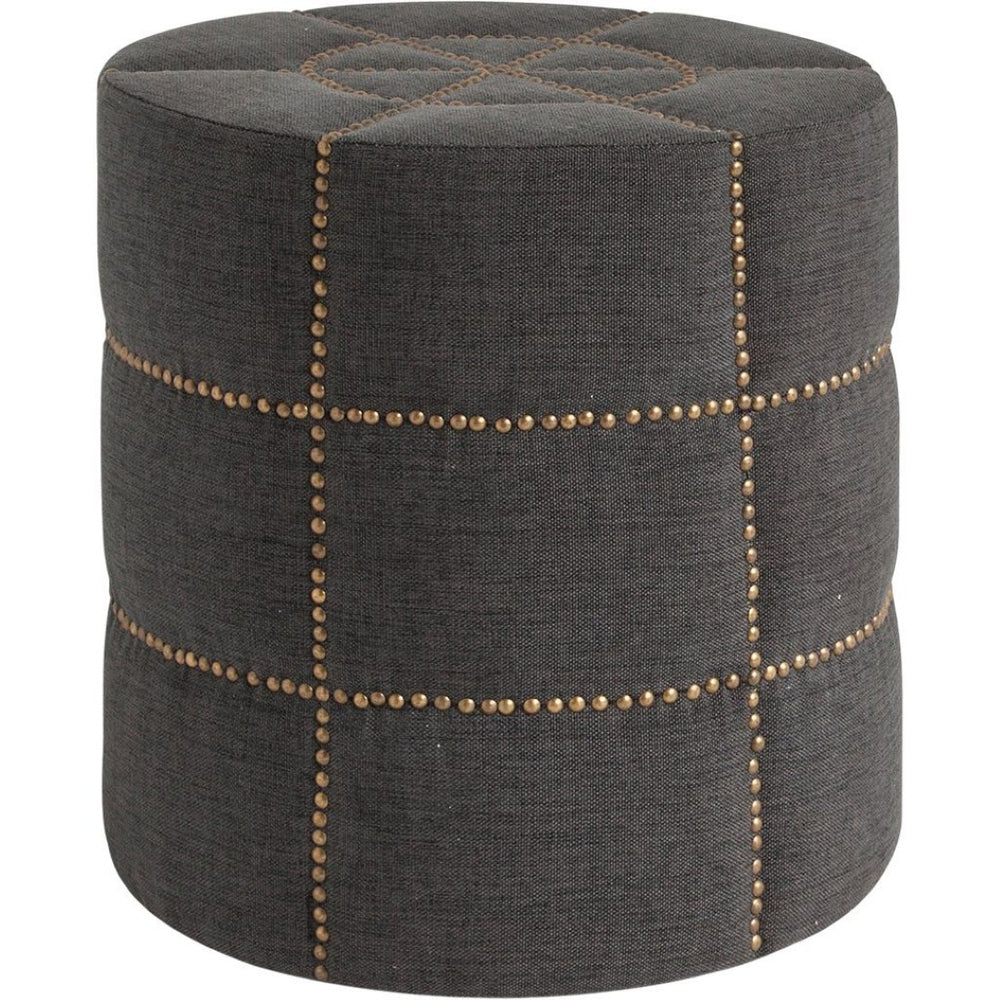 Mercana Beacon Round Ottoman: Plush Chic Seating with Glam Metal Accents for Modern Living Spaces Gray Fabric 50272