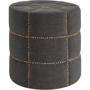 Mercana Beacon Round Ottoman: Plush Chic Seating with Glam Metal Accents for Modern Living Spaces Gray Fabric 50272