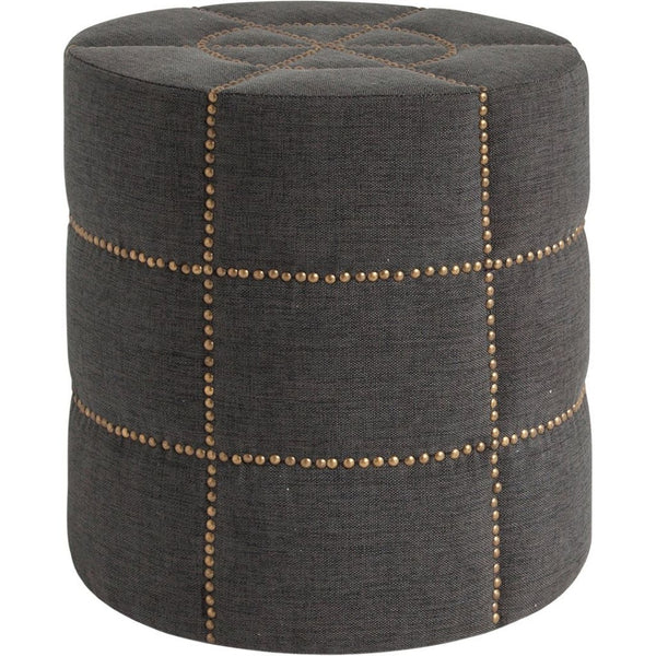 Mercana Beacon Round Ottoman: Plush Chic Seating with Glam Metal Accents for Modern Living Spaces Gray Fabric 50272