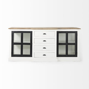 Mercana Bourchier 75-Inch Solid Mango Wood Buffet with Glass Cabinets & Drawers for Stylish Storage Solutions 50282