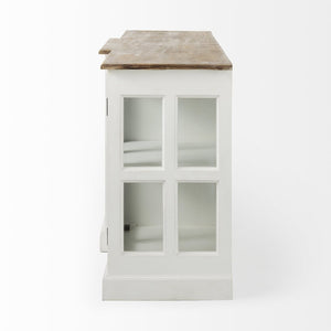 Mercana Bourchier 75-Inch Solid Mango Wood Buffet with Glass Cabinets & Drawers for Stylish Storage Solutions 50282