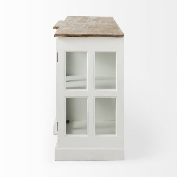 Mercana Bourchier 75-Inch Solid Mango Wood Buffet with Glass Cabinets & Drawers for Stylish Storage Solutions 50282