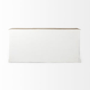 Mercana Bourchier 75-Inch Solid Mango Wood Buffet with Glass Cabinets & Drawers for Stylish Storage Solutions 50282