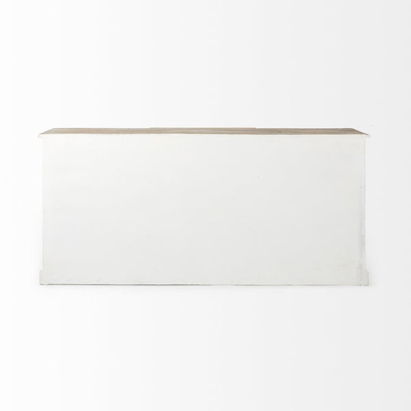 Mercana Bourchier 75-Inch Solid Mango Wood Buffet with Glass Cabinets & Drawers for Stylish Storage Solutions 50282