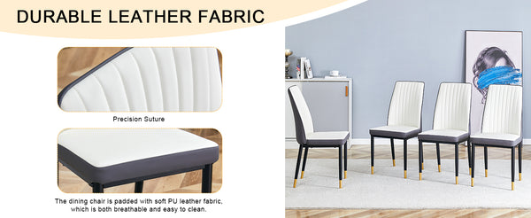 English Elm 4 Modern Dining Chair Set – Stylish White & Grey High-Back Pu Chairs With Sturdy Black Legs, 4-Pack W1151P192238