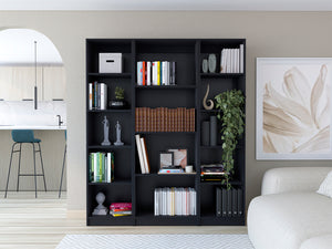 English Elm Davie Modern 3-Piece Home Bookcase Set with 14 Spacious Shelves, Slim XS Units for Stylish Storage Black 41 L x 28 W x 5 H B200S00345