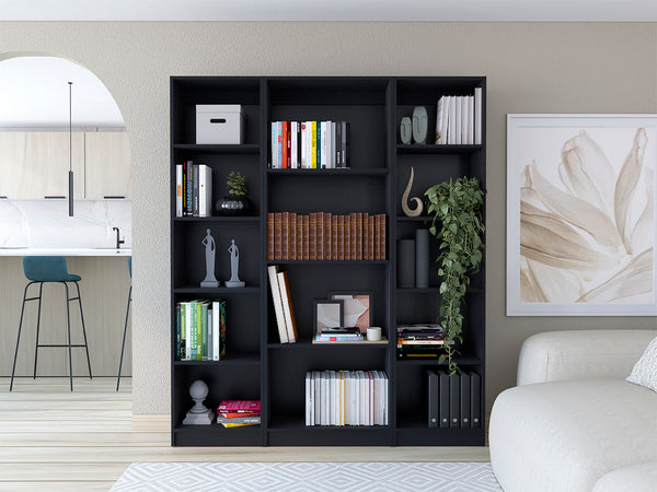 English Elm Davie Modern 3-Piece Home Bookcase Set with 14 Spacious Shelves, Slim XS Units for Stylish Storage Black 41 L x 28 W x 5 H B200S00345