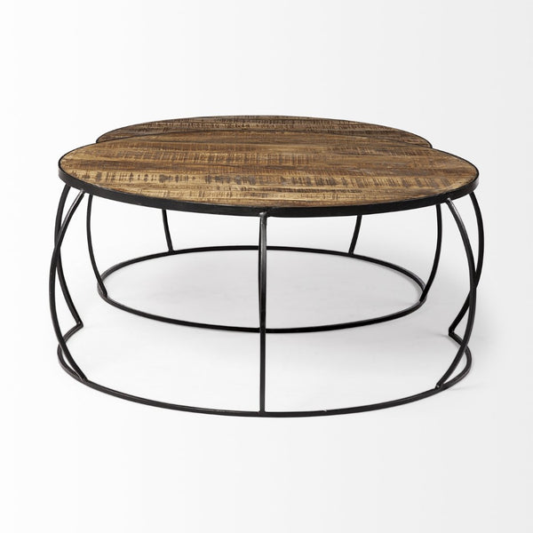 Mercana Clapp Round Nesting Coffee Tables with Solid Mango Wood Tops & Black Iron Base for Modern Spaces Brown Wood | X Pattern 50350