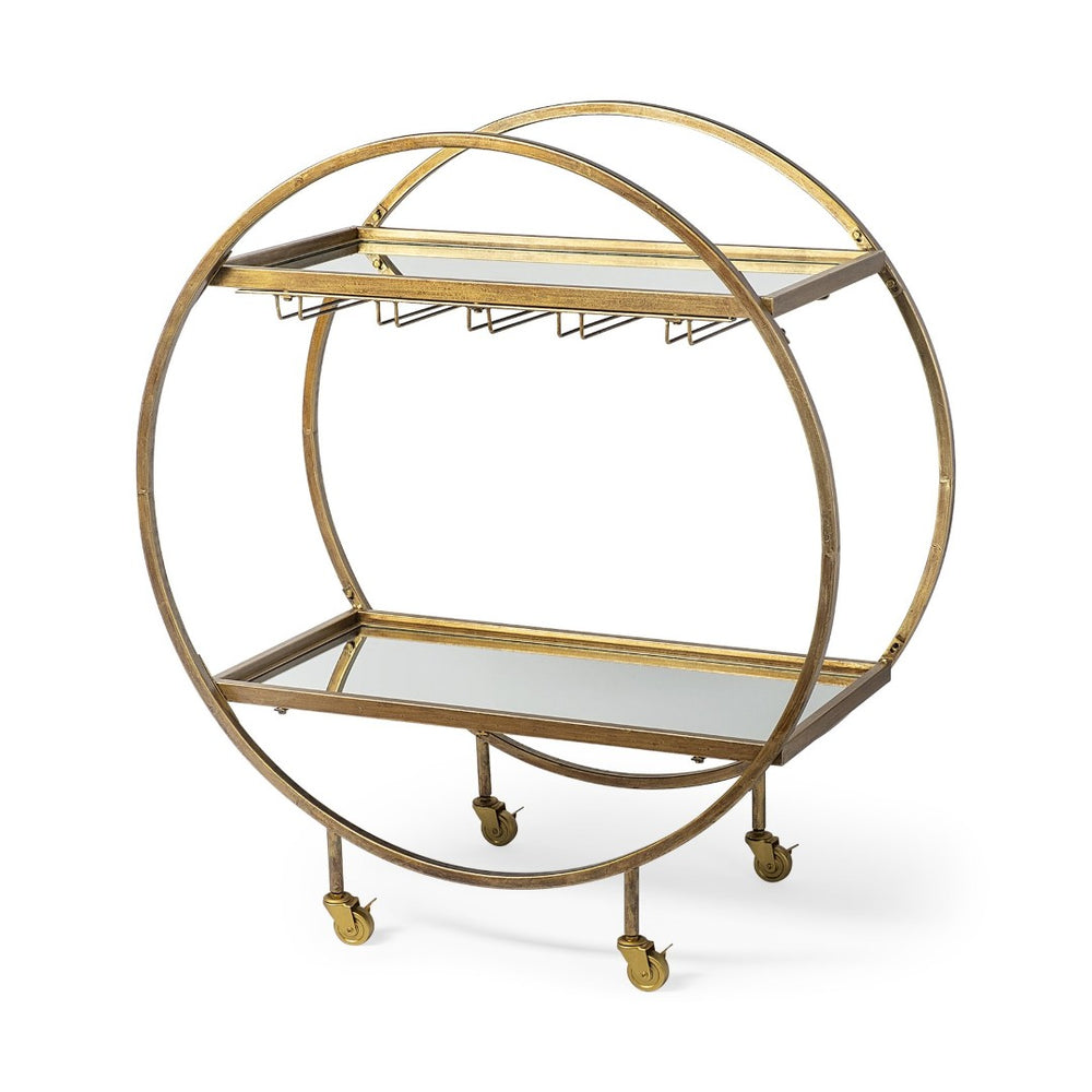 Mercana Carola Chic Two-Tier Bar Cart with Mirror Shelves and Stemware Holder for Stylish Home Entertaining 50363