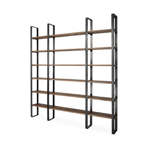 Mercana Taunton Industrial Six-Shelf Unit: Stylish Vertical Storage for Modern and Rustic Interiors, 90" Tall Dark Brown Wood | Black Metal 50367-AB