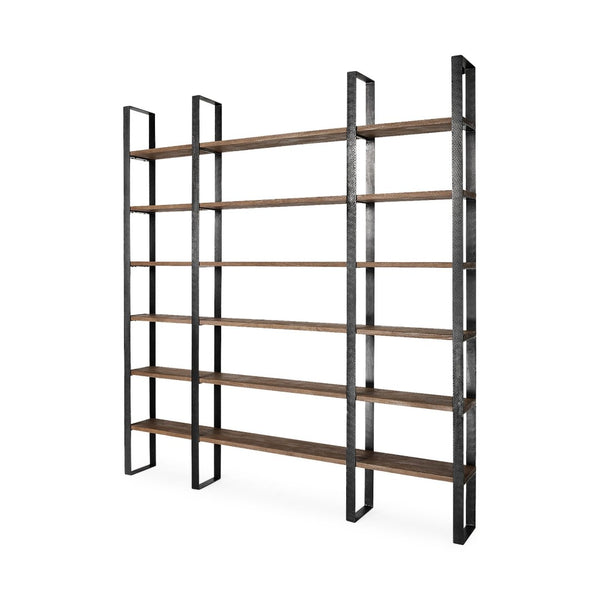 Mercana Taunton Industrial Six-Shelf Unit: Stylish Vertical Storage for Modern and Rustic Interiors, 90" Tall Dark Brown Wood | Black Metal 50367-AB