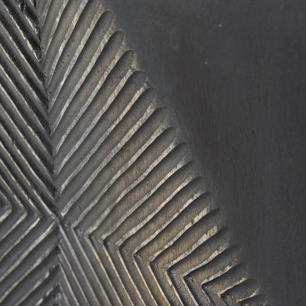 Mercana Hogarth 72-Inch Two-Tone Solid Wood Sideboard with Geometric Doors – Stylish Storage for Any Space Dark Brown & Black Wood | Silver Metal 50431