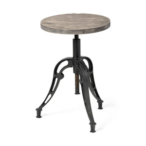 Mercana Emslie Adjustable Height Bar Stool with Solid Wood Seat for Rustic Kitchen and Industrial Decor 50446