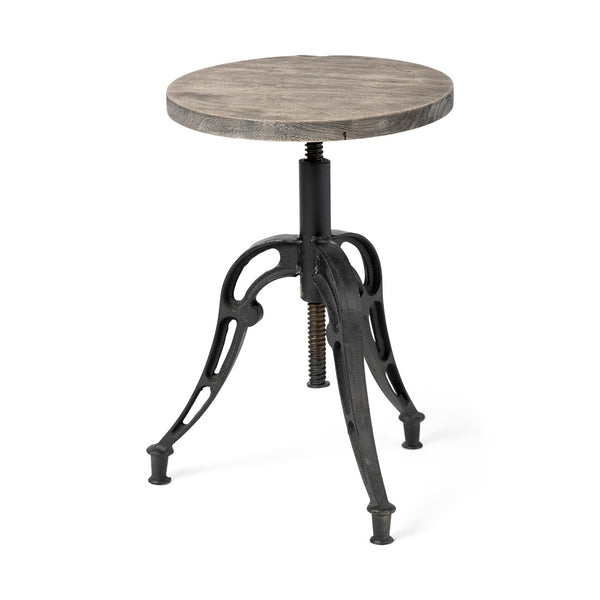 Mercana Emslie Adjustable Height Bar Stool with Solid Wood Seat for Rustic Kitchen and Industrial Decor 50446