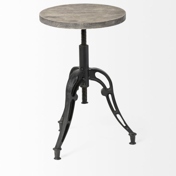 Mercana Emslie Adjustable Height Bar Stool with Solid Wood Seat for Rustic Kitchen and Industrial Decor 50446