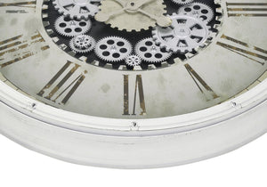 English Elm Clocks, 30" Oversized Round Wall Clock With Exposed Gear Mechanism - Modern Vintage Design In White B2710P287137