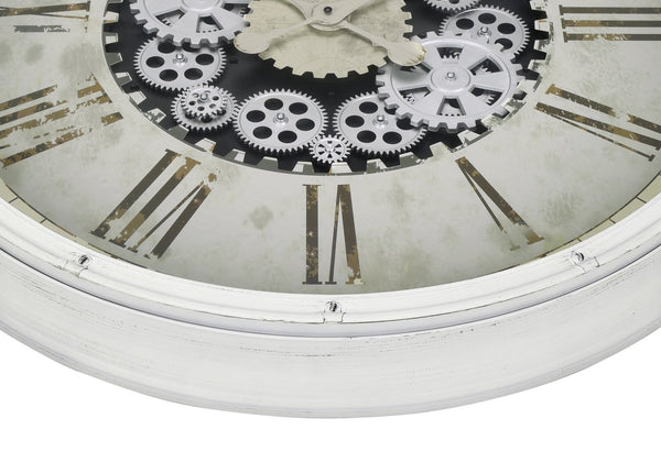 English Elm Clocks, 30" Oversized Round Wall Clock With Exposed Gear Mechanism - Modern Vintage Design In White B2710P287137