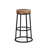 Mercana Flynn 26.25" Seat Height Brown Wood Seat Black Metal Frame Stool 50467