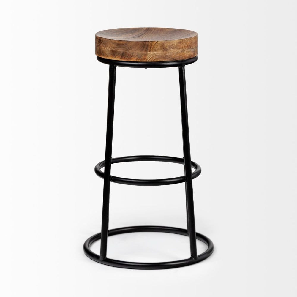 Mercana Flynn Industrial Counter-Height Stool with Durable Hardwood Seat and Sturdy Metal Frame Design 50467