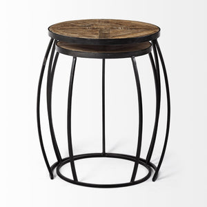 Mercana Clapp Nesting Accent Tables Set of 2 - Modern Round Design with Mango Wood Top and Metal Frame Brown Wood | Black Metal | X Pattern 50472