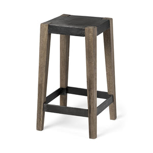 Mercana Nell 26" Industrial-Style Counter Stool with Solid Mango Wood Legs and Ergonomic Foot Rest Design Black Metal | Light Brown Wood | Counter 50507