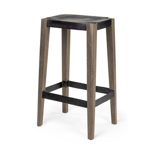 Mercana Nell 26" Industrial-Style Counter Stool with Solid Mango Wood Legs and Ergonomic Foot Rest Design Black Metal | Light Brown Wood | Bar 50508