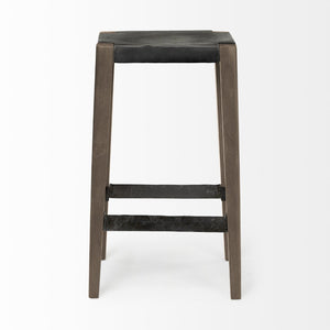 Mercana Nell 26" Industrial-Style Counter Stool with Solid Mango Wood Legs and Ergonomic Foot Rest Design Black Metal | Light Brown Wood | Bar 50508