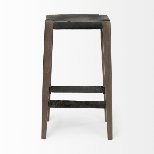 Mercana Nell 26" Industrial-Style Counter Stool with Solid Mango Wood Legs and Ergonomic Foot Rest Design Black Metal | Light Brown Wood | Bar 50508