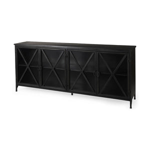 Mercana Poppy I 79-Inch Industrial-Modern Sideboard with Glass Doors for Stylish Storage and Display 50524