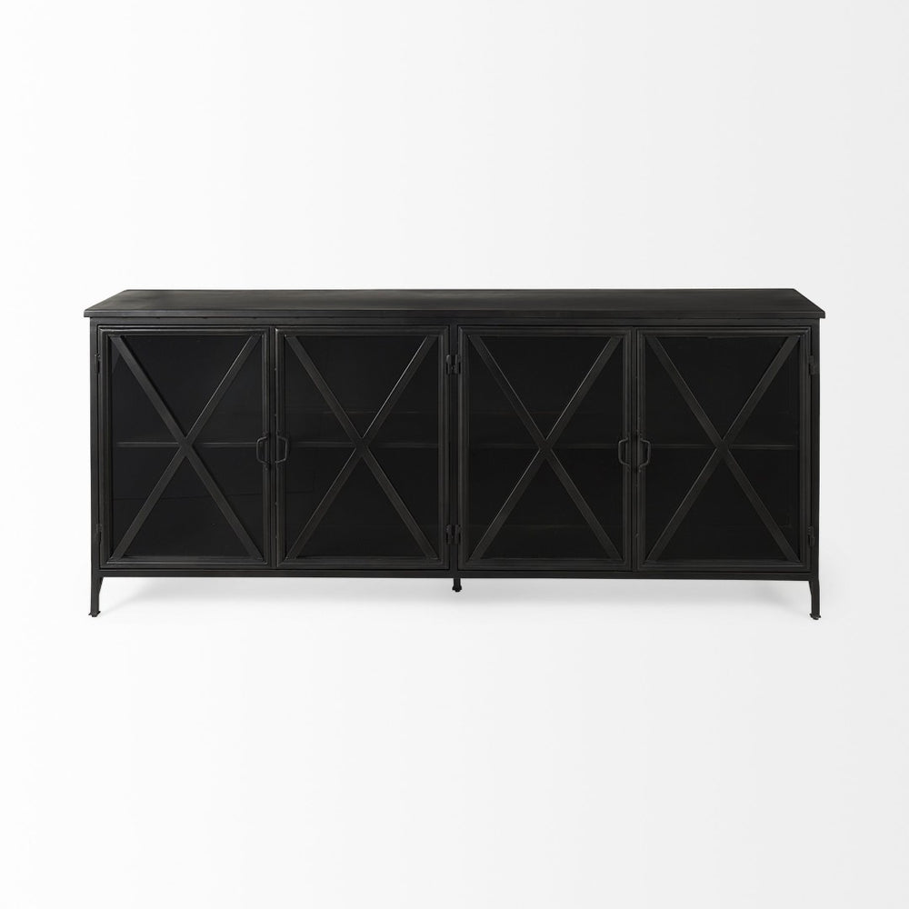 Mercana Poppy I 79-Inch Industrial-Modern Sideboard with Glass Doors for Stylish Storage and Display 50524