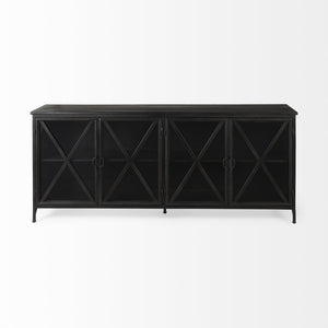 Mercana Poppy I 79-Inch Industrial-Modern Sideboard with Glass Doors for Stylish Storage and Display 50524