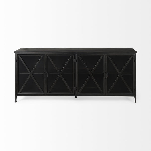 Mercana Poppy I 79-Inch Industrial-Modern Sideboard with Glass Doors for Stylish Storage and Display 50524