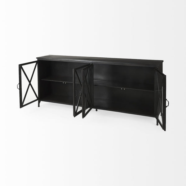 Mercana Poppy I 79-Inch Industrial-Modern Sideboard with Glass Doors for Stylish Storage and Display 50524