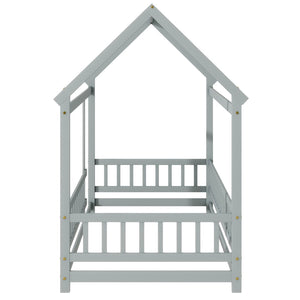 English Elm Twin Floor Wooden House Bed With Roof Frame & Guardrails - Cozy Grey Design For Kids' Rooms W504P286402-GIGA