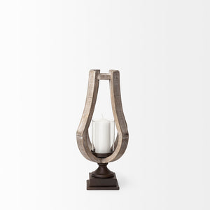 Mercana Brillion Elegant Rustic Wood and Metal Candle Holder for Timeless Home Décor and Ambiance Brown Wood | 17H 53142