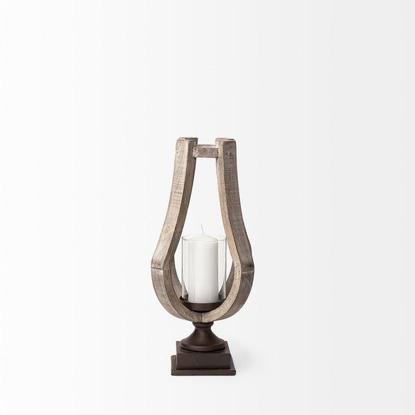 Mercana Brillion Elegant Rustic Wood and Metal Candle Holder for Timeless Home Décor and Ambiance Brown Wood | 17H 53142
