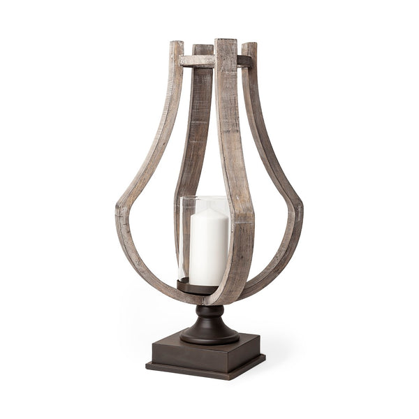 Mercana Brillion Elegant Rustic Wood and Metal Candle Holder for Timeless Home Décor and Ambiance Brown Wood | 25H 53143